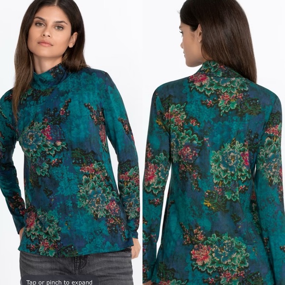 Johnny Was Tops - Johnny Was BISCAY Bouquet Mock Neck Top Blouse Size M